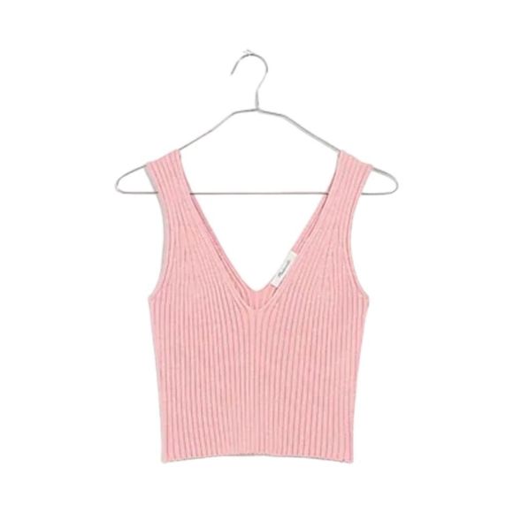 Madewell NWT V-neck Cropped Ribbed Sweater Tank sz S in Powder Pink - Picture 5 of 11